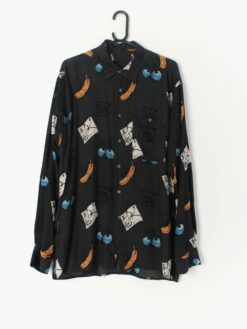 Mens Vintage Shirt With Crazy Abstract Fruit Design And Long Sleeves Medium Large
