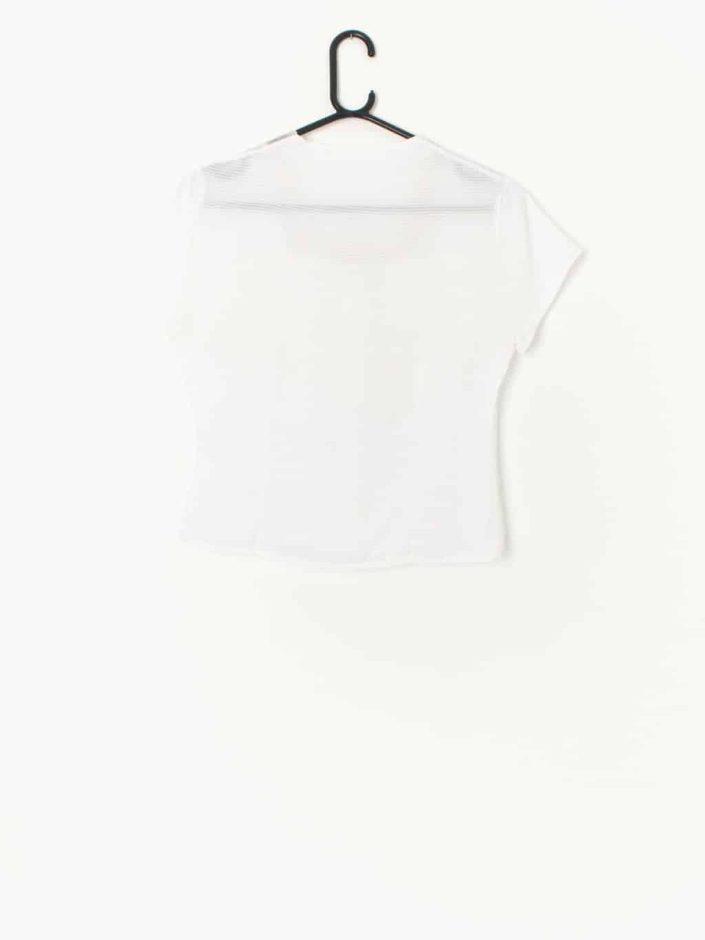 Vintage 50s 60s Blouse White Square Lace Neckline With Floral Design Xs Small 3