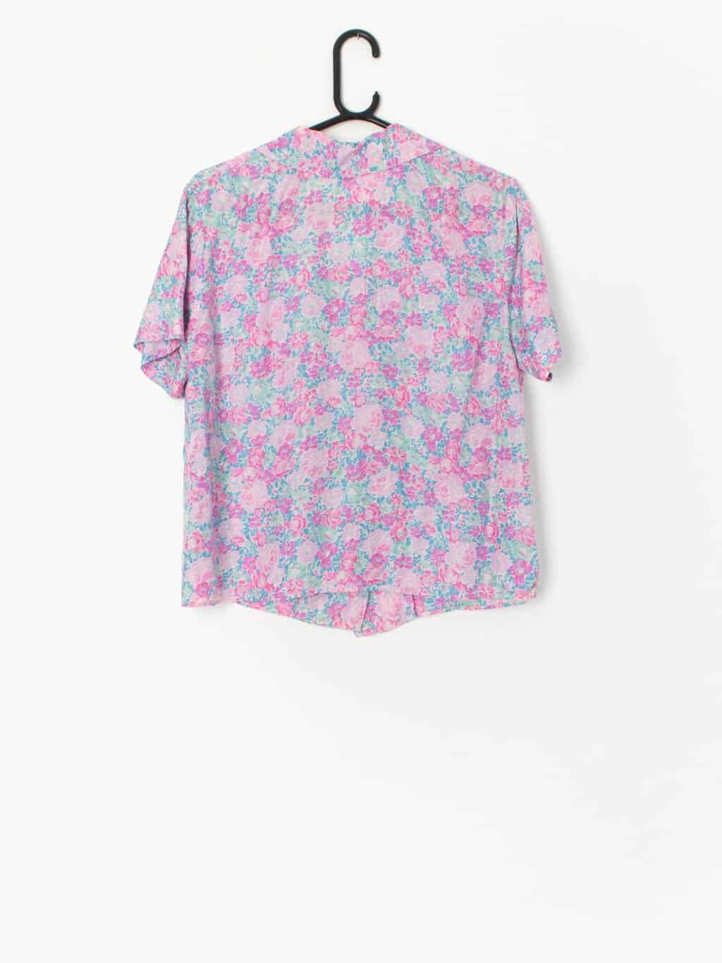 Vintage 60s Handmade Blouse With Pink Floral Pattern Large 2