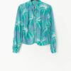 Vintage 70s Tie Up Jacket Lightweight Abstract Dot Design In Green Blue Medium