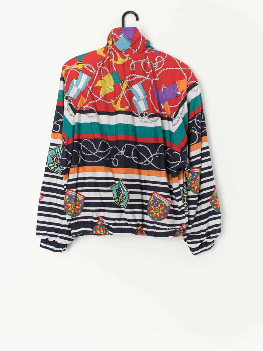 Vintage 80s Jacket With Bold Nautical Print Featuring Flags And Anchors Red And Navy Medium 3