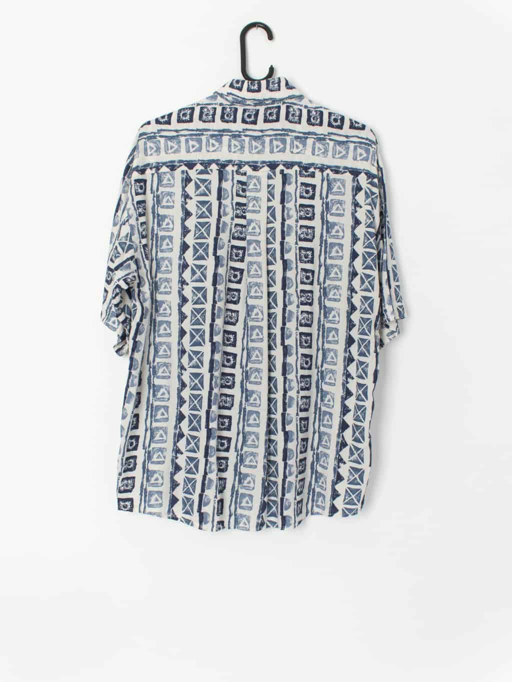 Vintage 90s Hawaiian Shirt Linen Blend With A Unique Blue Bold Print Made In Australia Medium 3