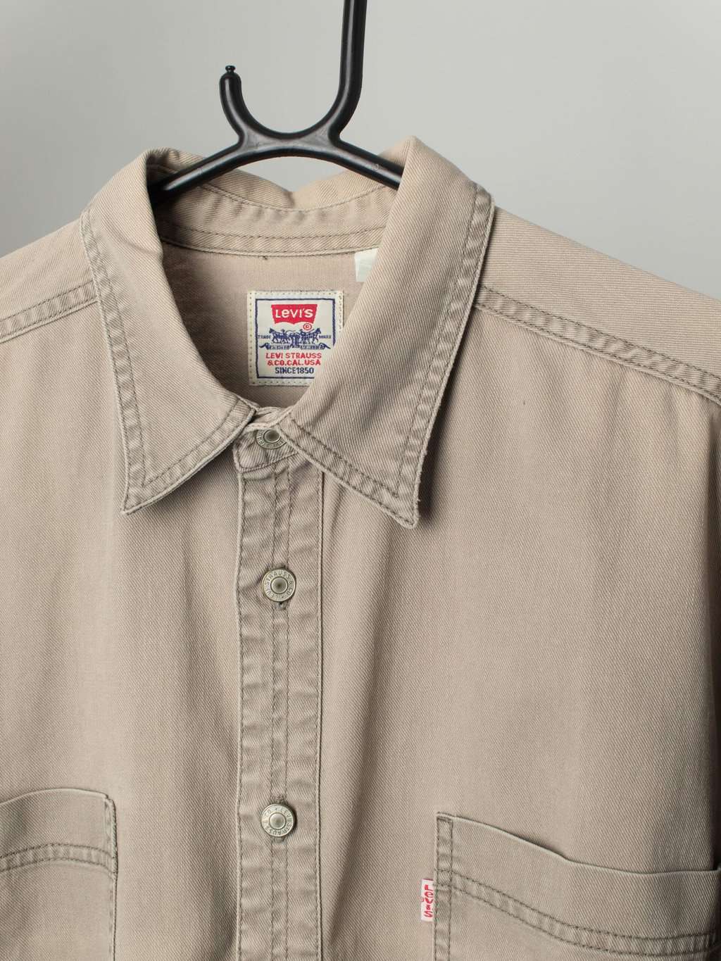 Vintage 90s Men Levi Denim Shirt Grey Light Olive Green Large Xl 2