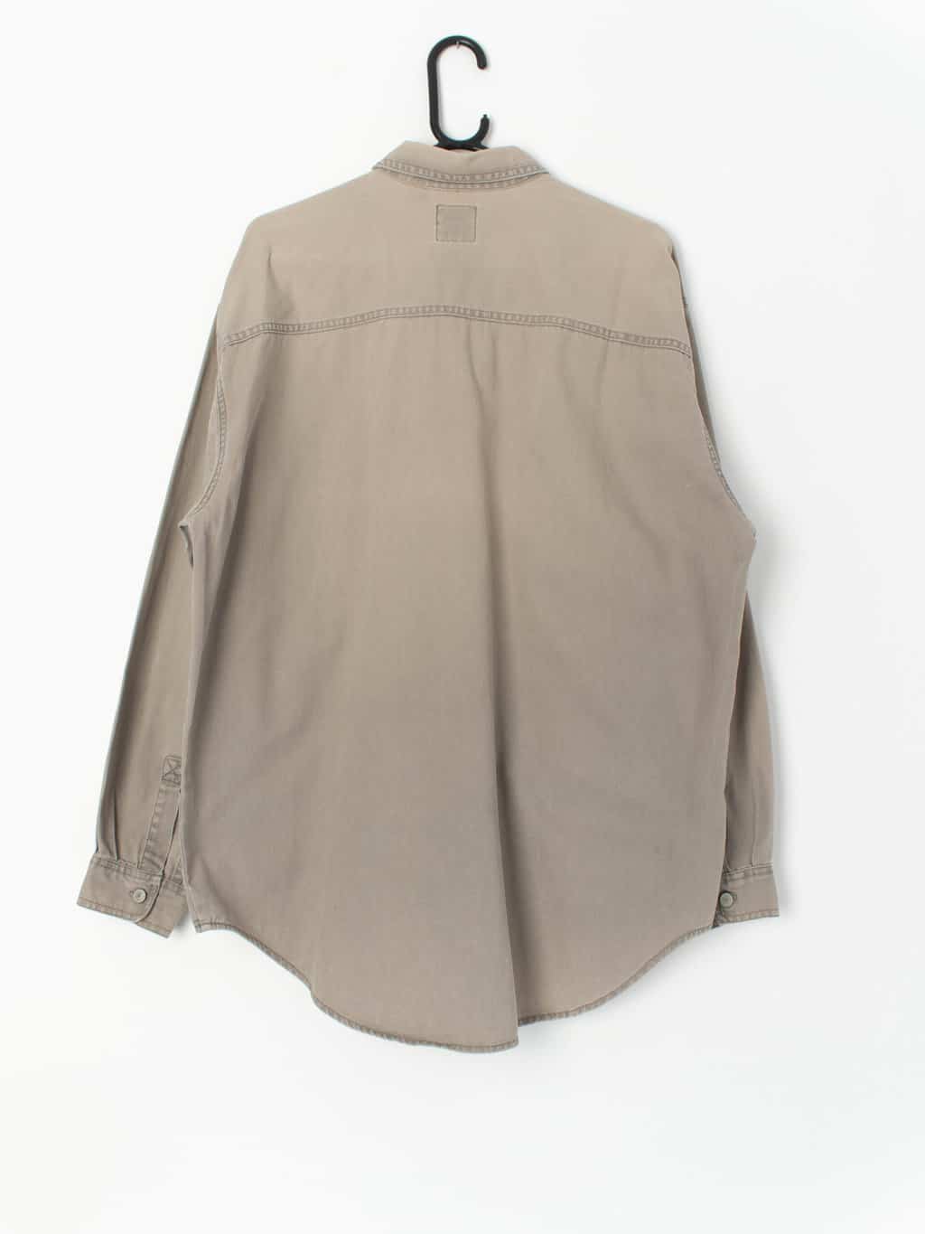 Vintage 90s Men Levi Denim Shirt Grey Light Olive Green Large Xl 3