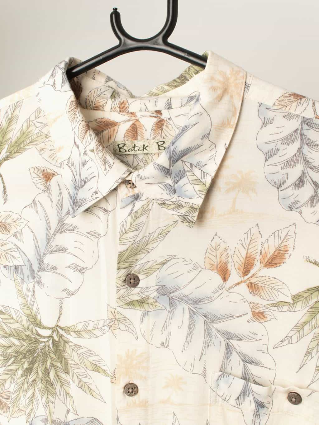 Vintage 90s Mens Hawaiian Cream Shirt With Large Leaf Pattern And Palm Trees Xl 2