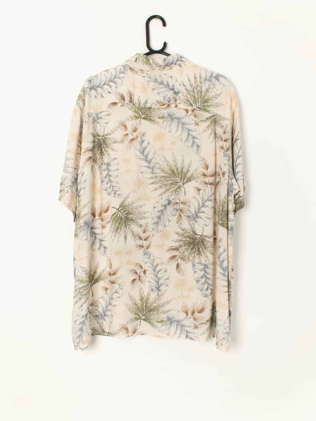 Vintage 90s Mens Hawaiian Cream Shirt With Large Leaf Pattern And Palm Trees Xl 3