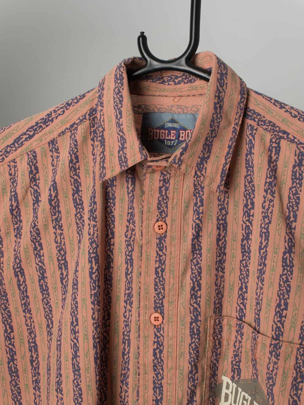 Vintage 90s Printed Shirt Bugle Boy With Abstract Striped Pattern Age 16 2