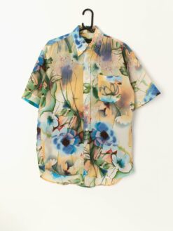 Vintage Abstract Shirt With Artistic Watercolour Style Floral Summer Garden Pattern Medium