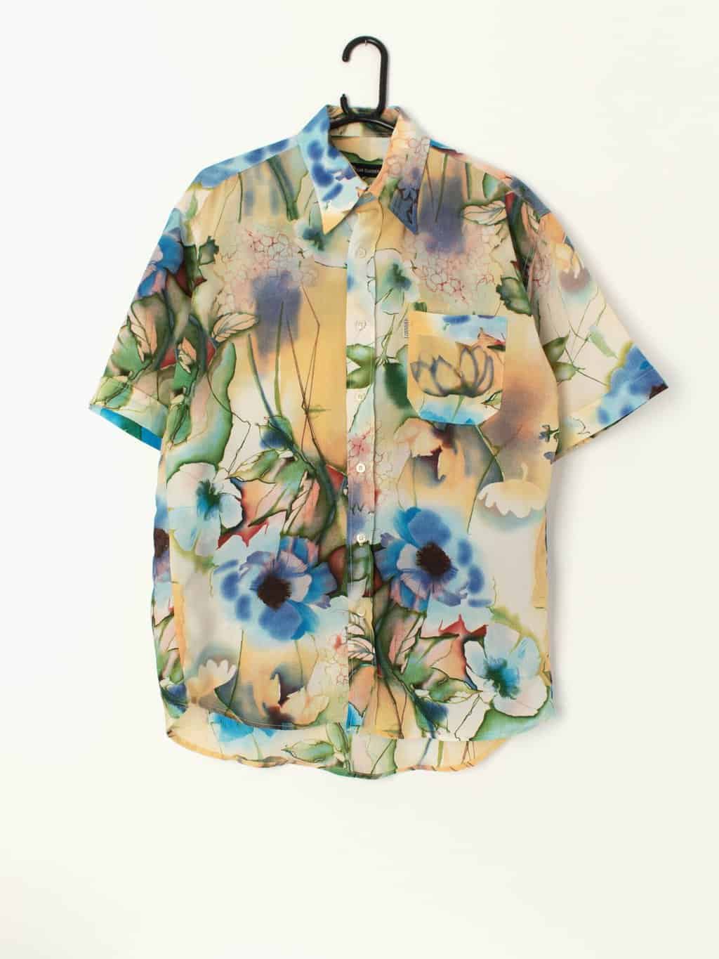 Vintage Abstract Shirt With Artistic Watercolour Style Floral Summer Garden Pattern Medium