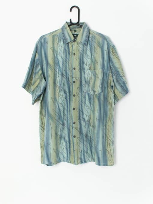 Vintage Artistic Silk Shirt With Abstract Sgraffito Effect Design Large
