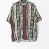 Vintage Artistic Striped Short Sleeve Cotton Shirt In Red Yellow And Blue Tones Medium