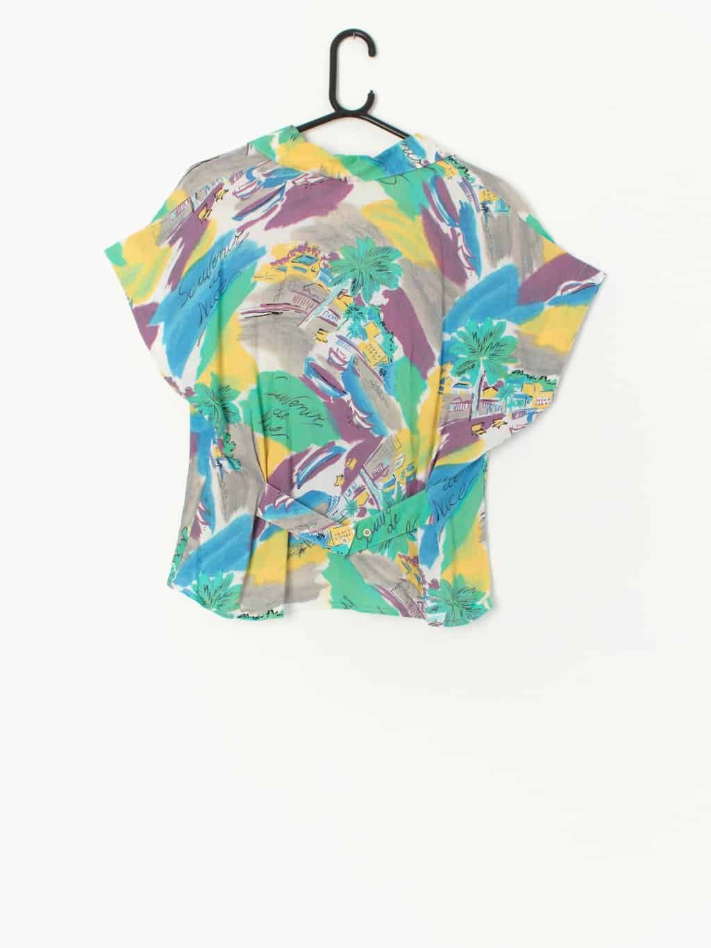 Vintage Beach Vibe Blouse With Multi Coloured Holiday Theme Print Small 2