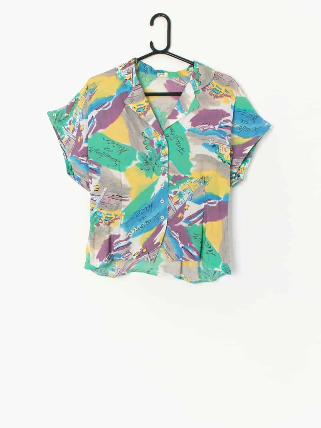 Vintage Beach Vibe Blouse With Multi Coloured Holiday Theme Print Small