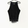 Vintage Beaded Vest Black With Crochet And Fringed Details Medium