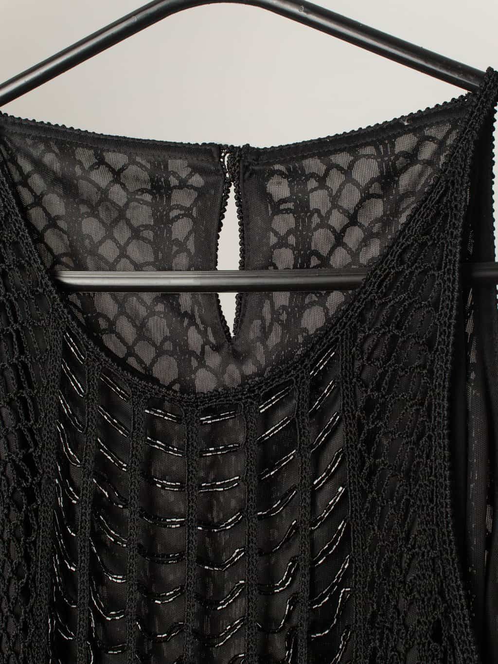 Vintage Beaded Vest Black With Crochet And Fringed Details Medium 2
