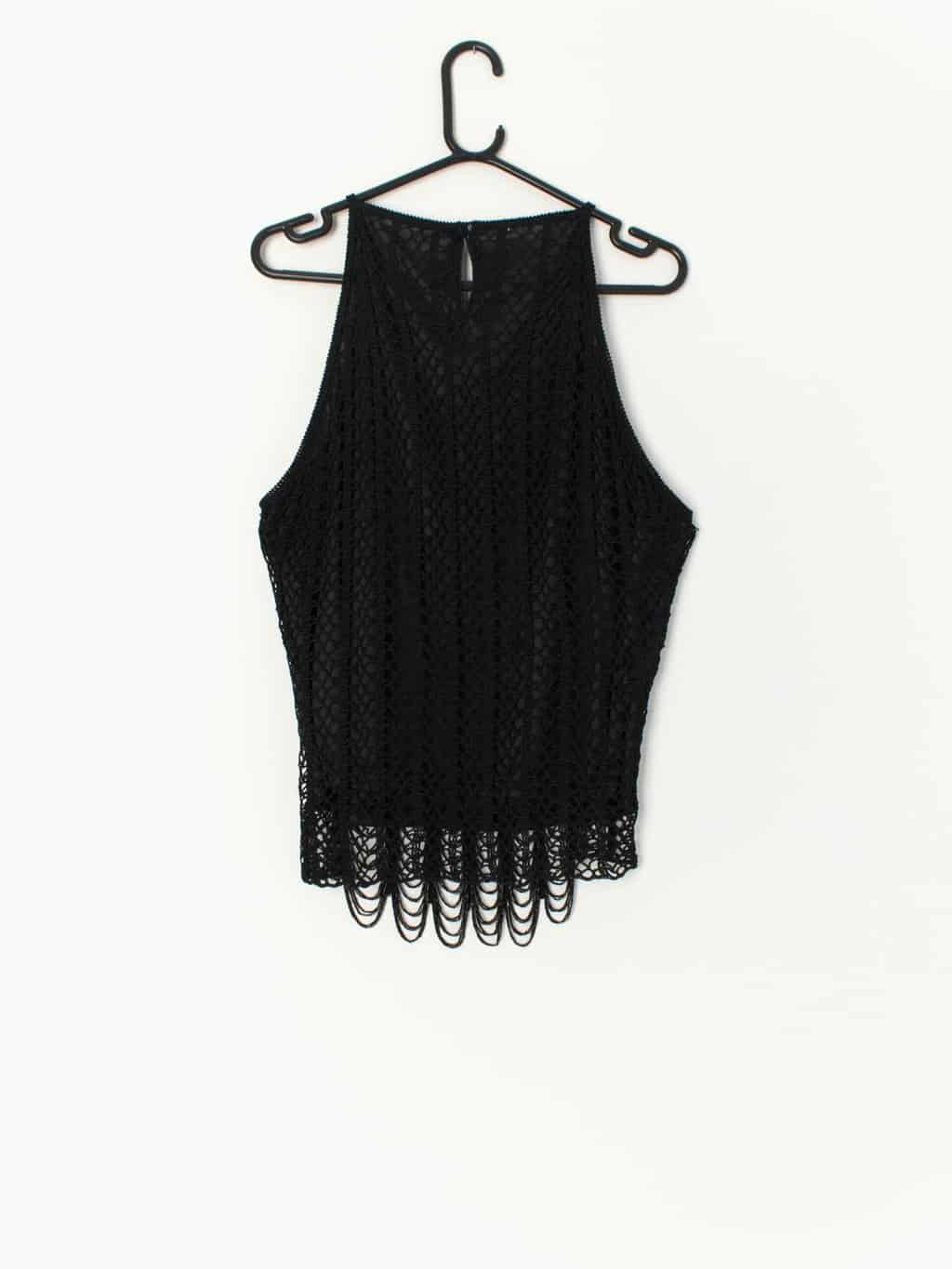 Vintage Beaded Vest Black With Crochet And Fringed Details Medium 3