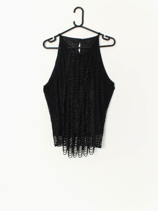 Vintage Beaded Vest Black With Crochet And Fringed Details Medium