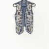 Vintage Boho Sequin Sparkly Vest In Blue Silk With Floral Embellishment Small