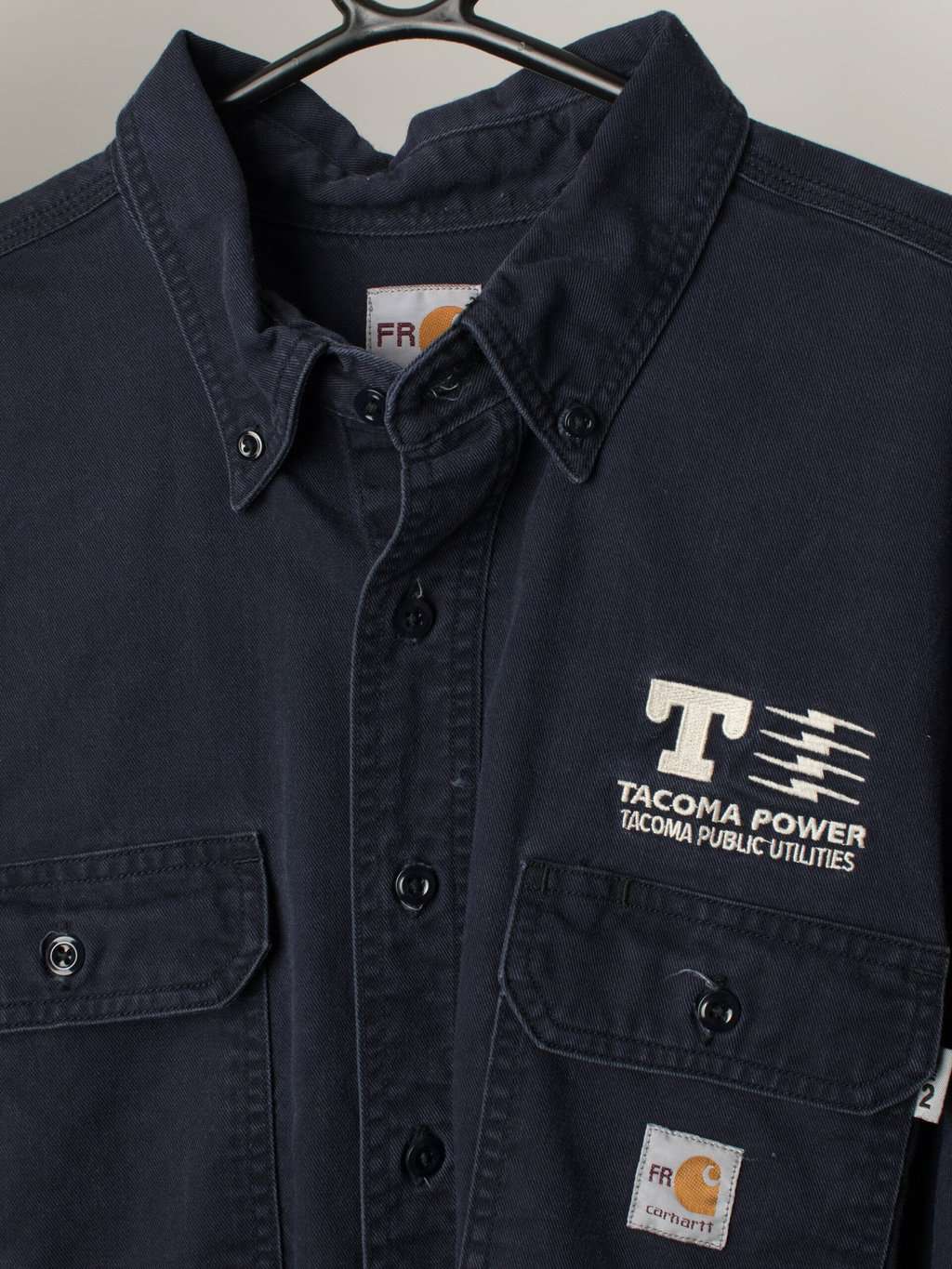 Vintage Carhartt Workwear Shirt In Thick Navy Blue Denim Xl 2