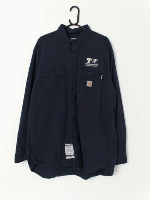 Vintage Carhartt Workwear Shirt In Thick Navy Blue Denim Xl