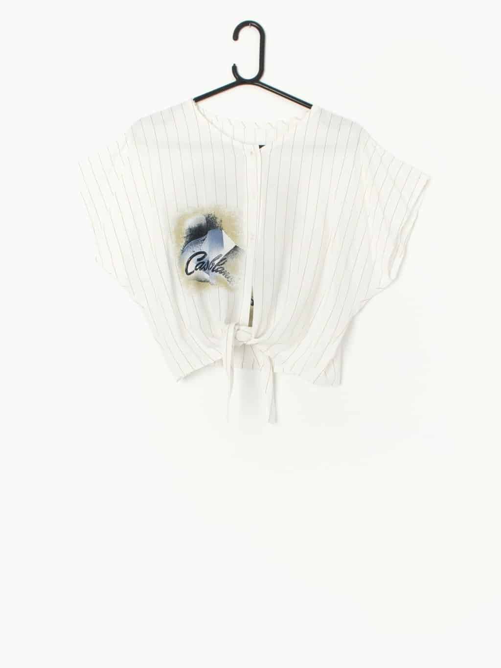 Vintage Casablanca Graphic Oversized Crop Top Blouse With Pinstripe Design Small Large 2