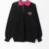 Vintage Collared Sweatshirt Black With Pink Collar And Hot Air Ballon Embroidered Logo 80s Large Xl