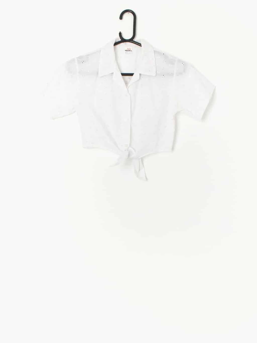 Vintage Embroidered Crop Top With Front Tie And Sequined Back Small