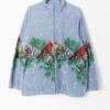 Vintage Fleece In Sky Blue With Cute Birds Spring Winter Xl