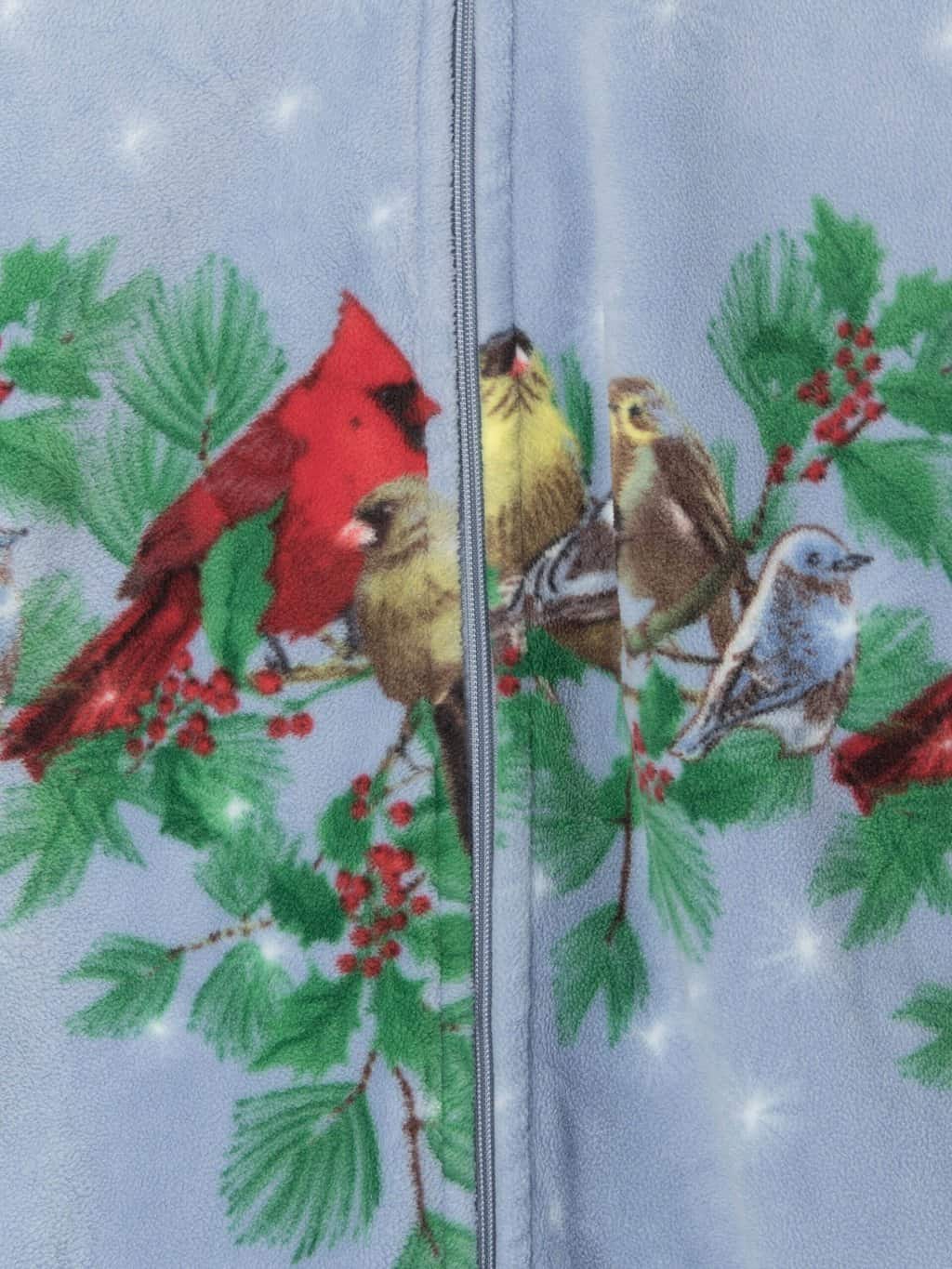 Vintage Fleece In Sky Blue With Cute Birds Spring Winter Xl 2