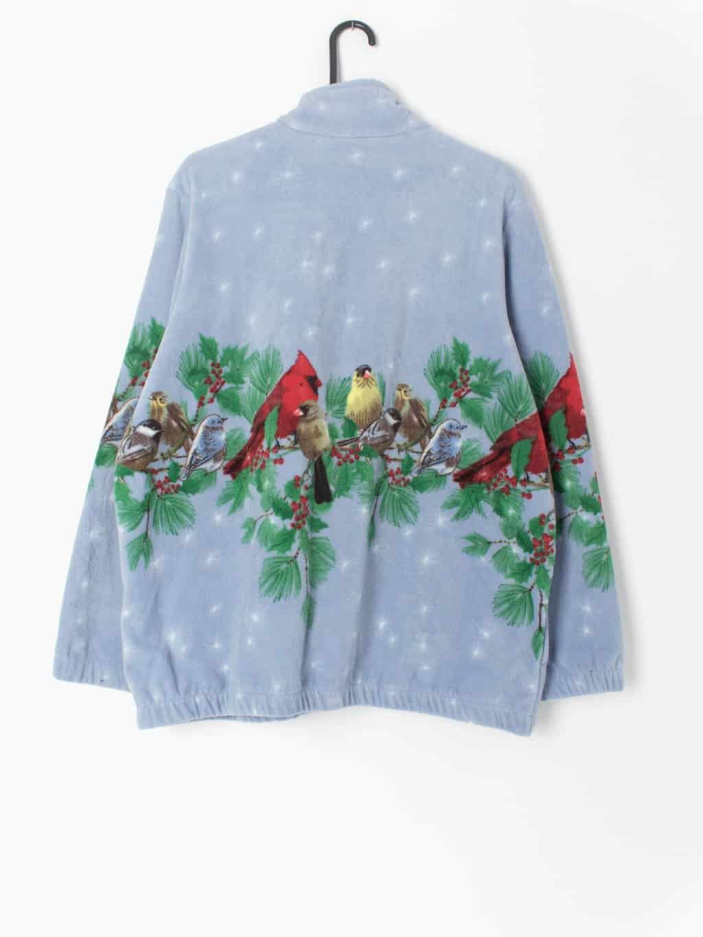 Vintage Fleece In Sky Blue With Cute Birds Spring Winter Xl 4