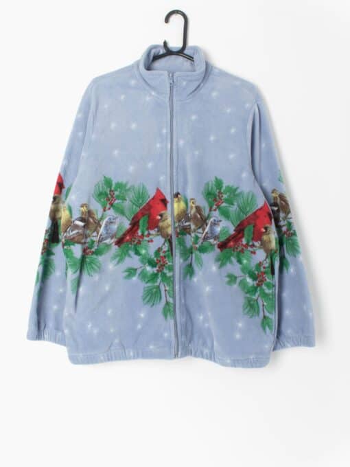 Vintage Fleece In Sky Blue With Cute Birds Spring Winter Xl