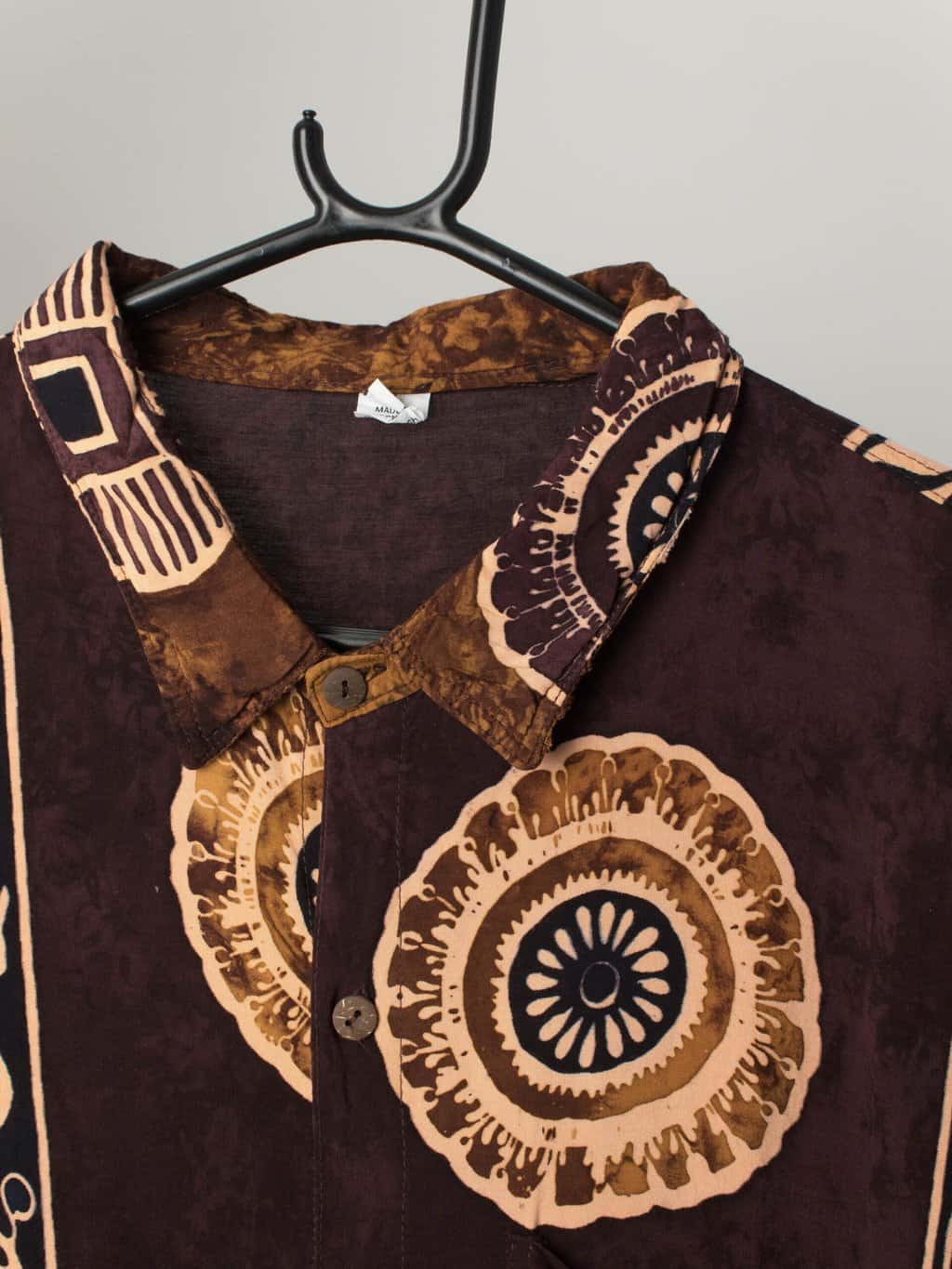 Vintage Hawaiian Batik Shirt Perfect Festival Vibe With Dark Purple Brown And Yellow Tribal Design Xl 2