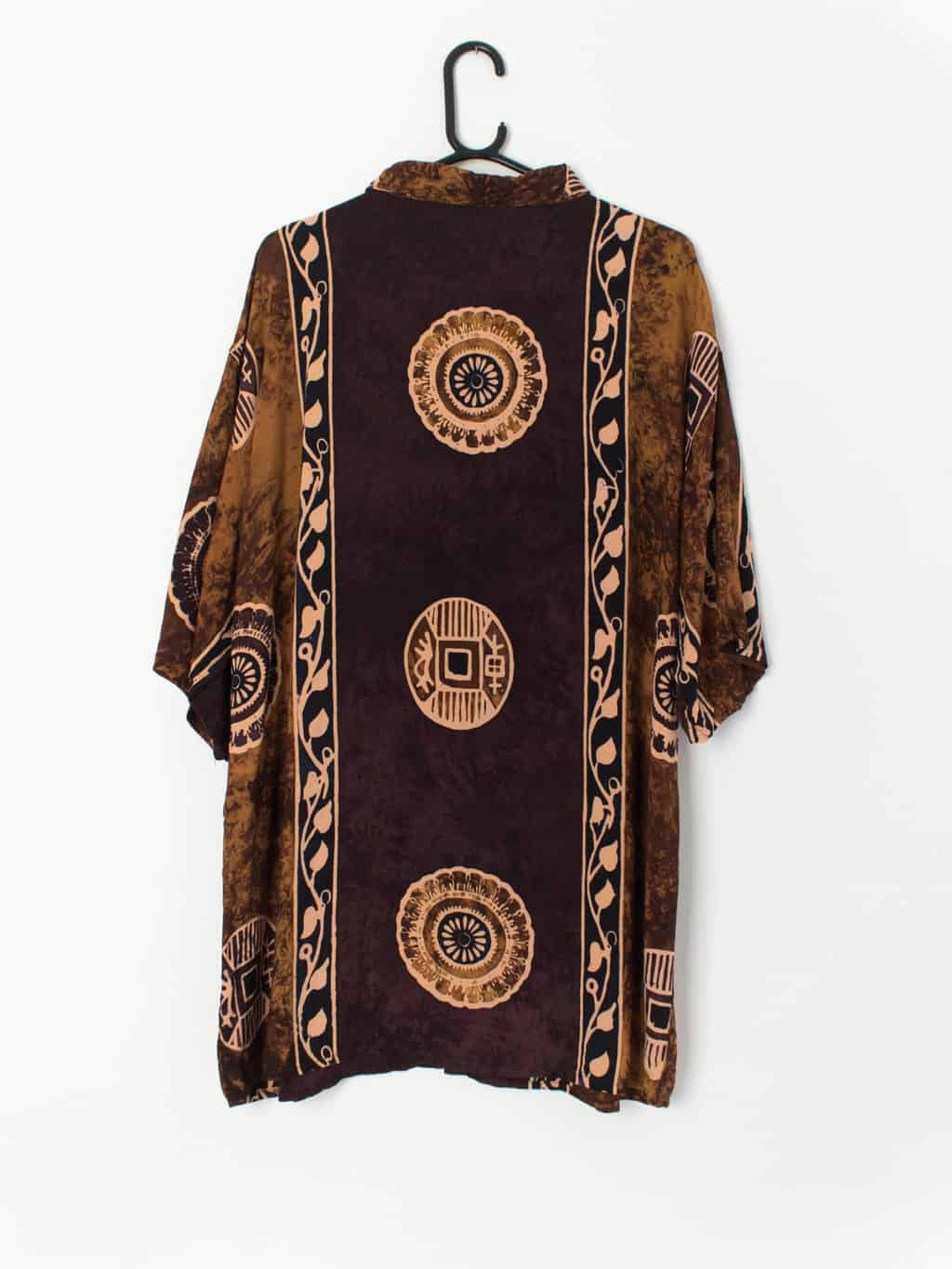 Vintage Hawaiian Batik Shirt Perfect Festival Vibe With Dark Purple Brown And Yellow Tribal Design Xl 3