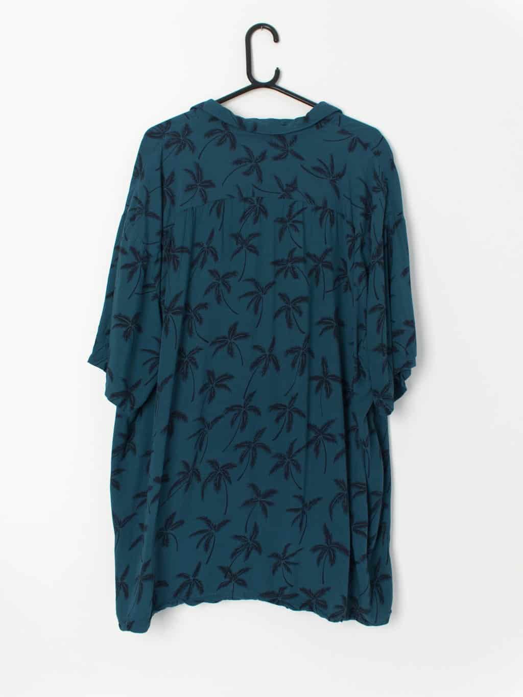 Vintage Hawaiian Shirt Dark Teal With Dark Navy Blue Palm Trees Made In Hawaii 2xl 2