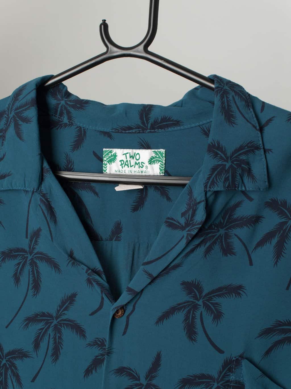 Vintage Hawaiian Shirt Dark Teal With Dark Navy Blue Palm Trees Made In Hawaii 2xl 3