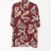 Vintage Hawaiian Shirt In Vermilion Red With Large Leaf Pattern In Dark Cream And Muted Green Medium