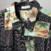 Vintage Hawaiian Shirt Pierre Cardin Black With Post Card Stamp Design 2xl 2