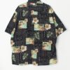 Vintage Hawaiian Shirt Pierre Cardin Black With Post Card Stamp Design 2xl 3