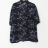 Vintage Hawaiian Shirt Silk Dark Navy And Blue Floral Print Medium