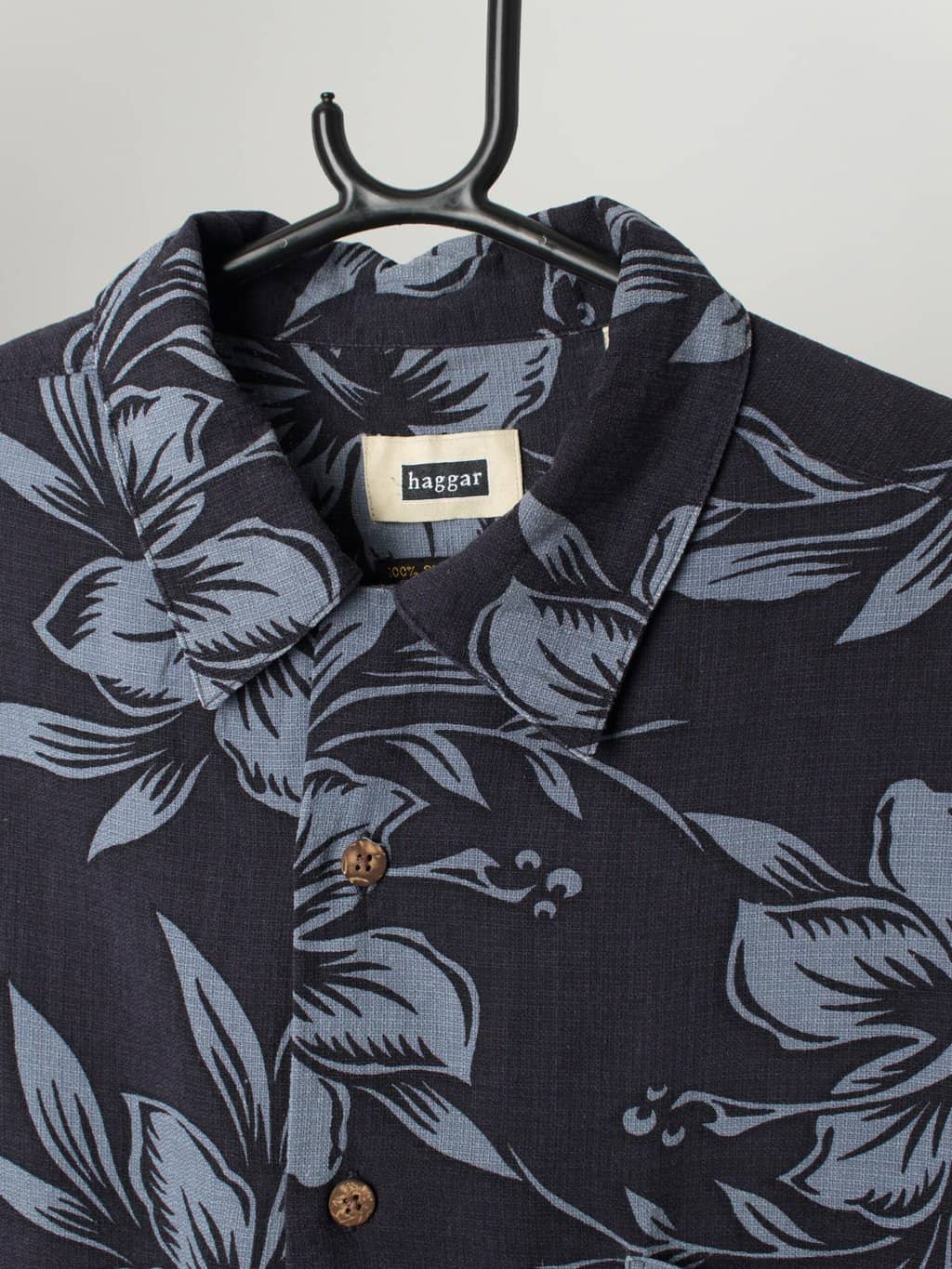 Vintage Hawaiian Shirt Silk Dark Navy And Blue Floral Print Medium 2