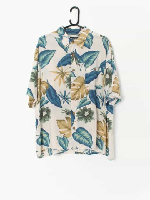 Vintage Hawaiian Shirt With Stunning Philodendron And Monstera Leaves Print Large