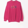 Vintage Hot Pink Sweatshirt 1 4 Zip With Textured Fabric And Spring Floral Motif Medium