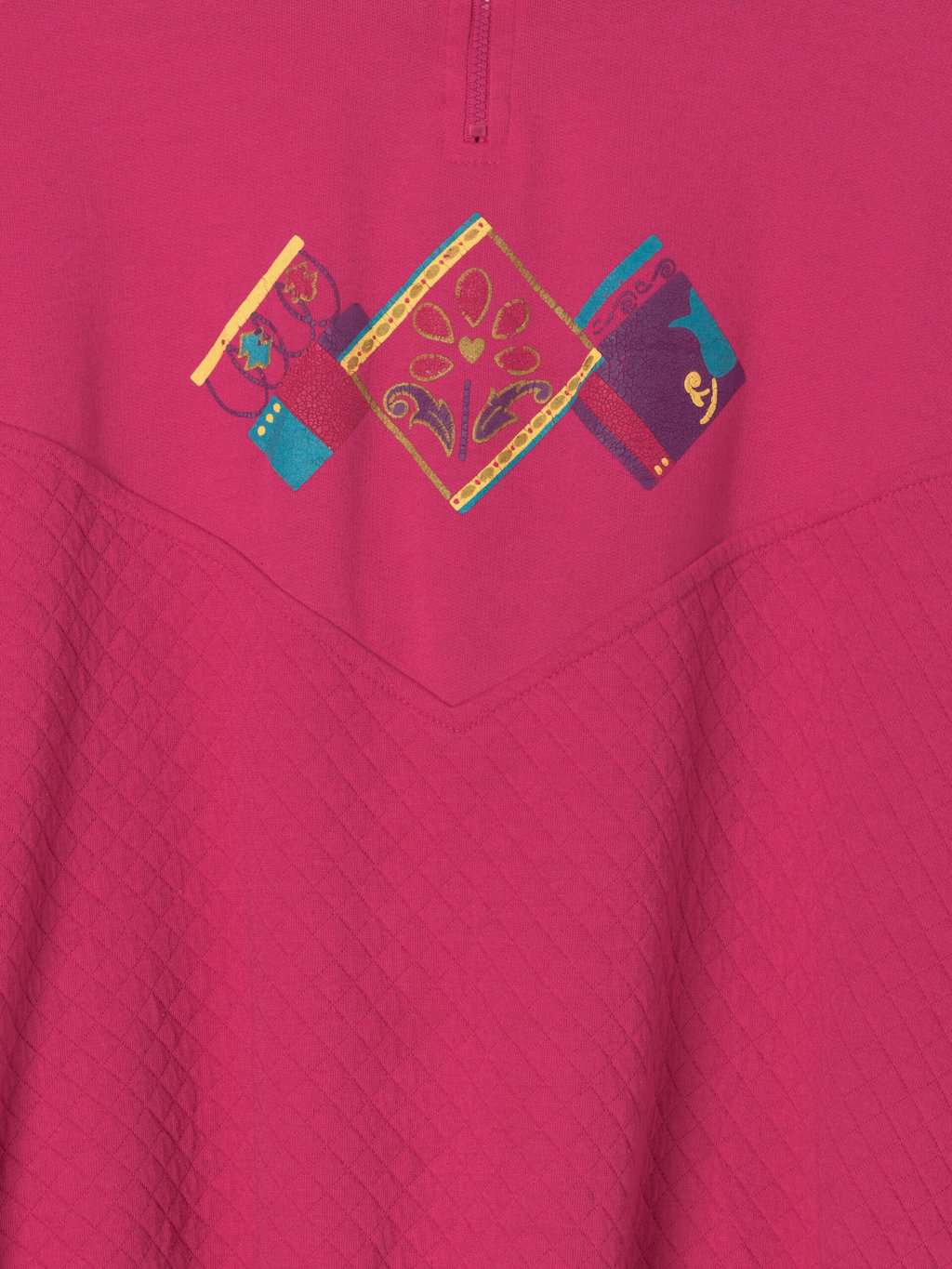 Vintage Hot Pink Sweatshirt 1 4 Zip With Textured Fabric And Spring Floral Motif Medium 2