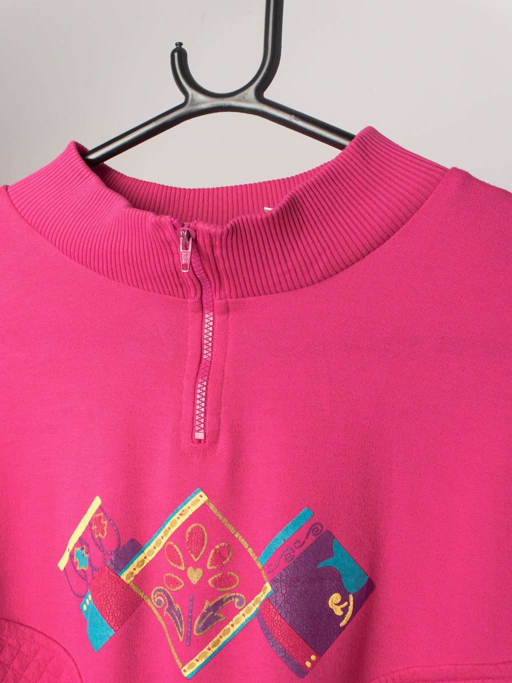Vintage Hot Pink Sweatshirt 1 4 Zip With Textured Fabric And Spring Floral Motif Medium 3