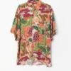 Vintage Le Saint Bold Shirt With Vibrant Leaf Print In Reds Orange And Green Large