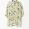 Vintage Lee Hawaiian Shirt Pastel Mint Green With Bold Blue And Yellow Floral Print Medium