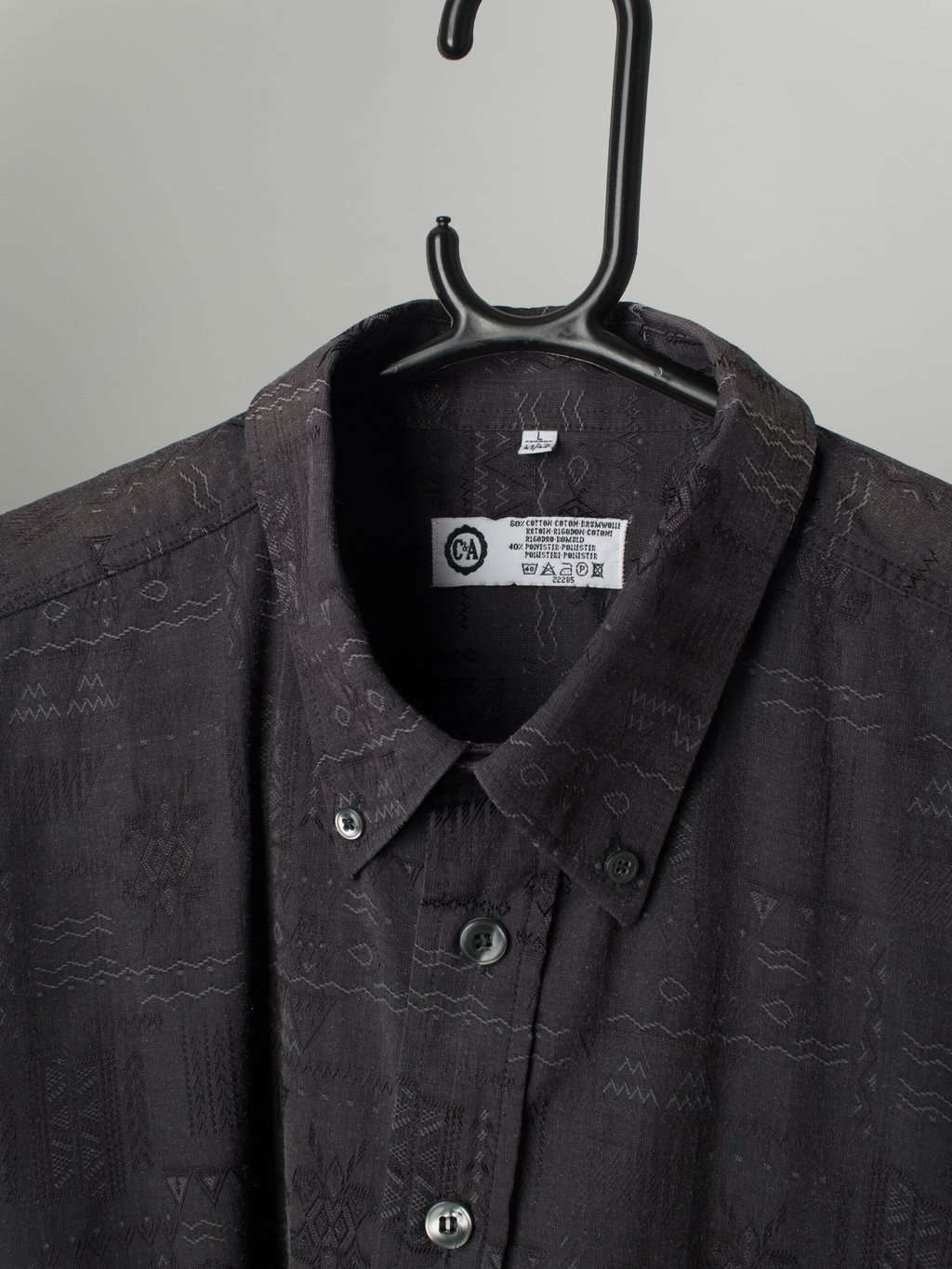 Vintage Men Hawaiian Shirt Black With Subtle Aztec Pattern Medium Large 2