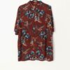 Vintage Mens Deep Red Hawaiian Shirt With Blue Flower Pattern Large