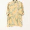 Vintage Mens Hawaiian Pastel Yellow Shirt With Soft Green Large Leaf Design 100 Silk Medium