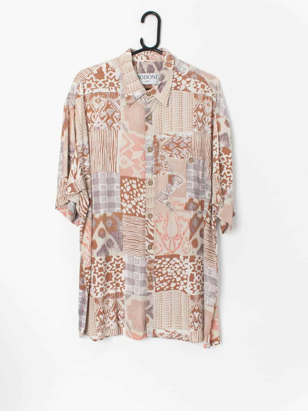 Vintage Printed Shirt With Animal Print And Abstract Patterns Large Xl